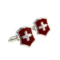 Boutons de Manchette Emblème Couteau d'Armée Suisse - Drapeau Suisse, Plaque Chromé et émail Rouge, Unisex.