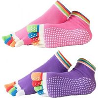 Lot de 2 paires de chaussettes de yoga pour femme - Multicolore - Antidérapantes - Pour yoga, barre, pilates, fitness