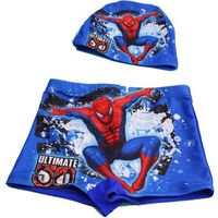 Short de Bain Garçon  Spiderman  Maillot de Bain Enfant avec bonnet -  Boxer de Piscine garçon couleur bleu 