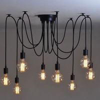ONEVER Lustre à 8 ampoules E27 - Rétro vintage - Style industriel - Noir
