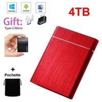 SSD Portable Disque Dur Externe 4TB 4To Rouge avec OTG Type-C et Micro B + Pochette Sac de Stockage en Tissu