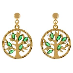 Boucles D'oreilles Pendantes Arbre De Vie - Plaqué Or 18ct Avec Zirconium - Neuves Avec étiquettes