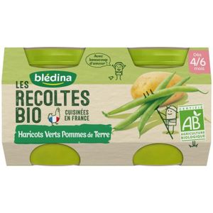 PLATS CUISINÉS Blédina Les Récoltes Bio Pot Haricots Verts Pommes de Terre +4m 2 x 130g