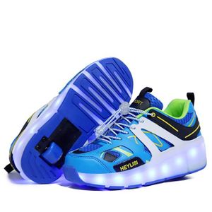 Super kids Fille Gar/çon Chaussure avec roulettes LED Lumi/ères Chaussures 7 Couleurs Clignotante Patins Double Roue Chaussure de Skateboard Enfants Multisports Outdoor Gymnastique Baskets avec Roues