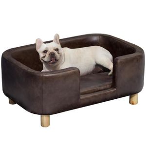 CORBEILLE - COUSSIN PawHut Canapé chien lit pour chien chat avec rebord coussin moelleux pieds bois massif 74 x 48,5 x 31 cm revêtement micro-fibre