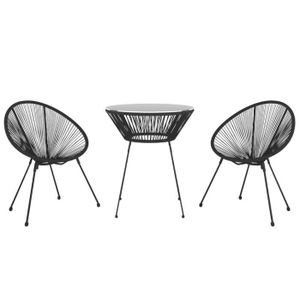 Ensemble table et chaise de jardin L-3955-Pwshymi-Ensemble à dîner d'extérieur 3 pcs Rotin PVC Noir