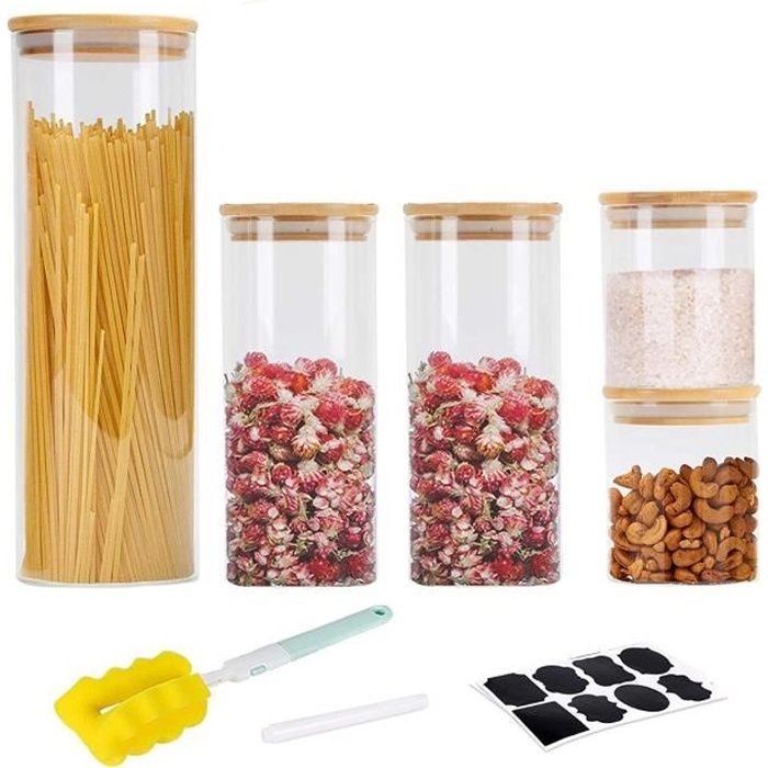 Boîte alimentaire rectangulaire en verre et bambou 640ml