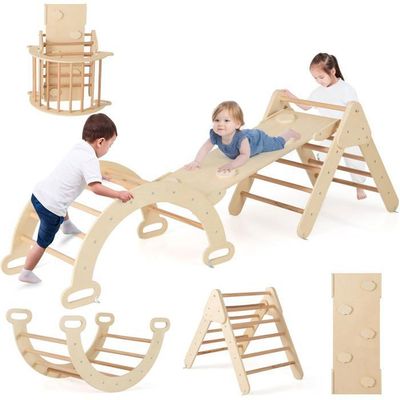 Costway Poutre D'équilibre En Bois Enfant Avec Pierres D'obstacle Colorées,charge 60kg Pour Tout-petits De 1 An+ à Prix