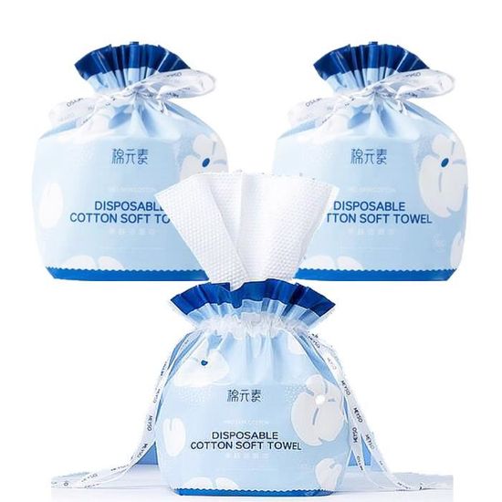 100 Serviettes Visage Jetables 100% Coton - 20x20cm | Lingettes Bébé Biodégradables | Usage Sec Et Humide