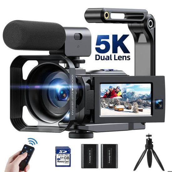 Caméscope HD 1080P 16MP – Écran Rotatif 180° – Microphone Anti-bruit – Parfait Vlog
