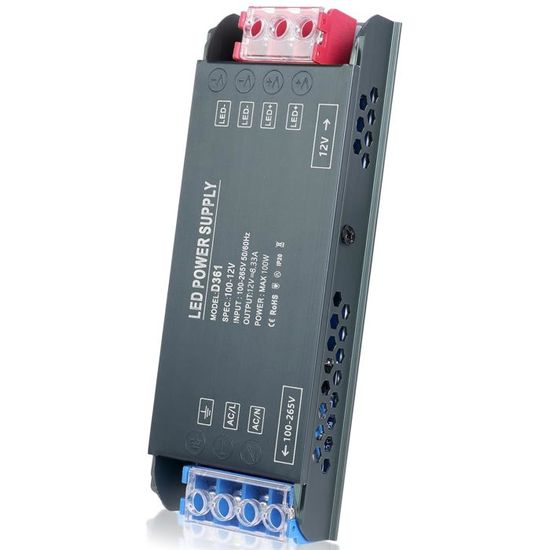Transformateur LED 220V-12V 100W Ultra-Fin IP44 – Alimentation Étanche 8,3A Pour Bandes LED Extérieur