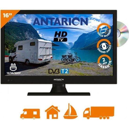 TV LED 16" ANTARION - HD TNT Camping 12V DVD intégré