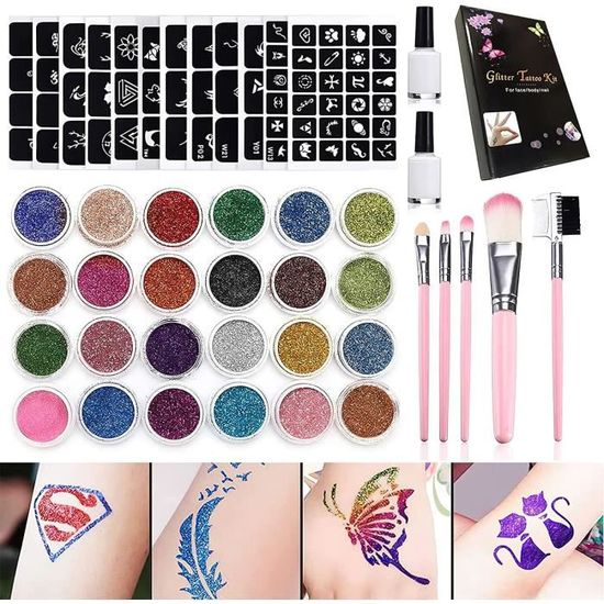 Tatouages Temporaires Paillettes Arc-en-ciel – 10 Feuilles, Motifs Enfant, Facile à Appliquer