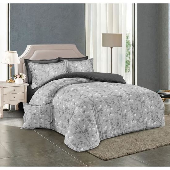 Couette Bicolore Imprimée Chaude 220x240cm Chaleureuse - Réversible - Microfibre Douce - BLEU