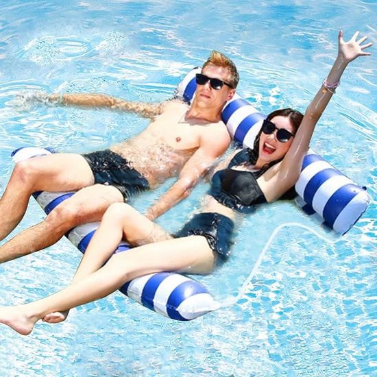 Hamac Gonflable Pour Piscine - Matelas Flottant Avec Filet Et Porte-gobelet, Bleu, Pour Adultes/enfants