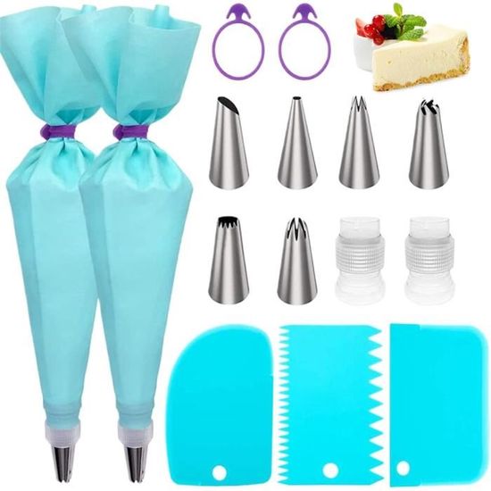 Kit Poche à Douille 15 Pièces - Embouts Décoration Gâteau - Silicone Alimentaire - Cupcakes