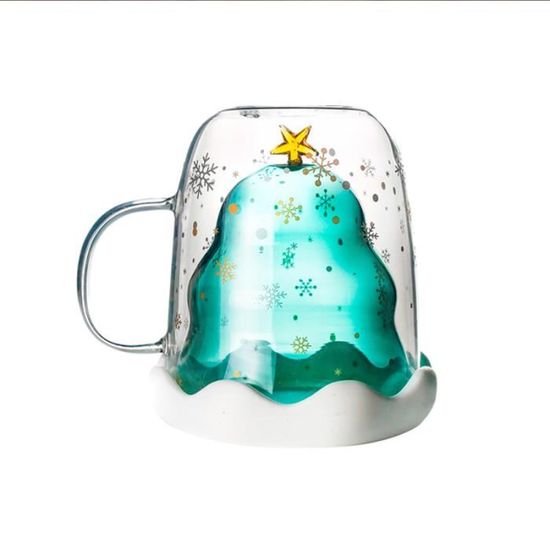 1PC Double tasse en verre Simple 300ml forme d'arbre de Noël Drinkware soufflé à la main pour SERVICE A CAFE - SERVICE A THE