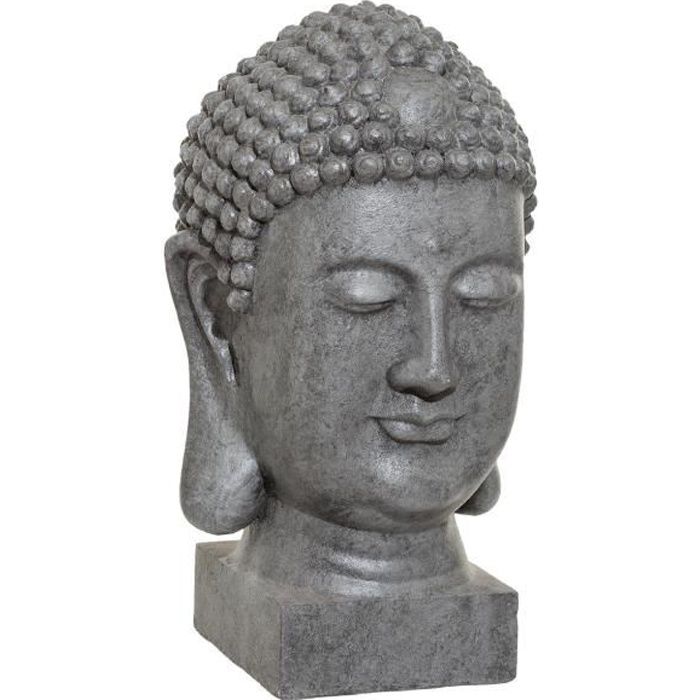 Atmosphera - Objet décoratif Tête de Bouddha grise pour extérieur ou intérieur H 51 cm Gris