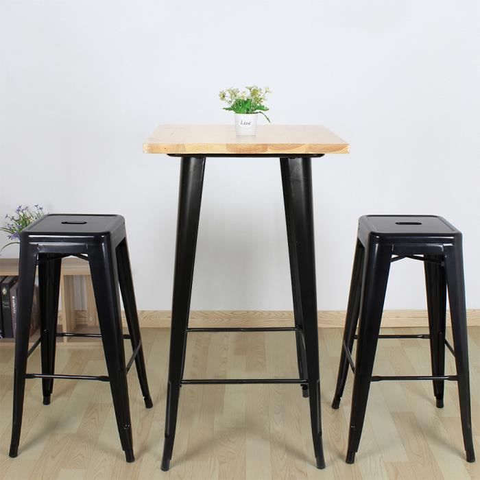 FIRNOSE Table de Bistro Table Haute de Bar Table à manger - Style industriel - Intérieur et Extérieur 60x 60 x 110 cm Noir/Chêne