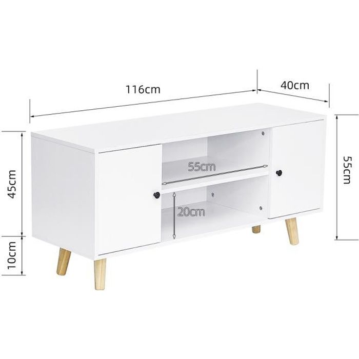 SHE Haute Qualité Meuble TV Meuble de salon scandinave Blanc 116 * 40 * 55 CM - MDF