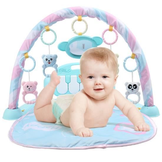 Tapis d'Eveil Couverture de Jeu pour Bébé Aire d'Eveil Support de Fitness Jouet de Bébé Piano 0-3-6 Mois 1An Couverture de Jeu -Bleu