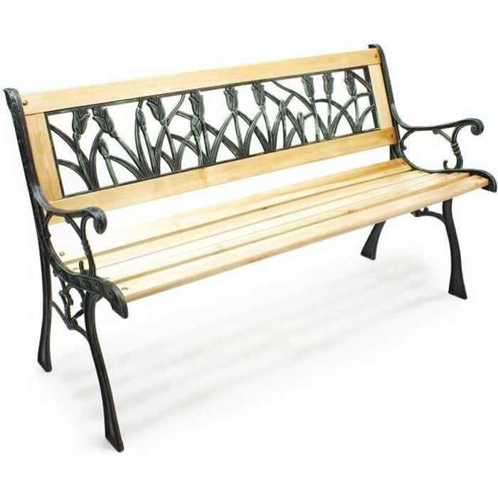 Banc de jardin Banquette Ulrike en Bois et Fer de fonte Design Tulipes 2 Places Extérieur Terrasse - 51845