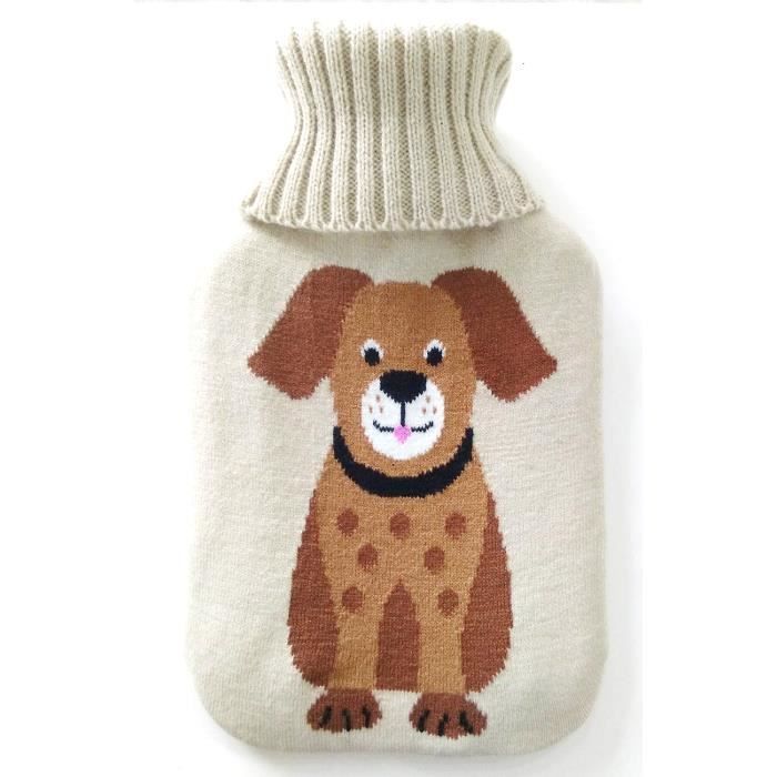 Bouillotte - 2 Litres - Housse tricotée - Motif chien - GH023 St Helens Home and Garden