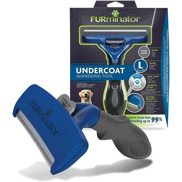 FURMINATOR PREMIUM Outil de Toilettage Pour Chiens de Grande Taille à Poils Longs - Elimine 90% des Poils Morts - Nettoyage en 1 cli