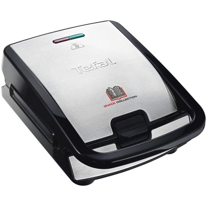 Tefal SW852D Snack Collection, Plaques Gaufres et Croque monsieur incluses, 2 Plaques Interchangeables, Noir/Acier Inoxydable, 700 W