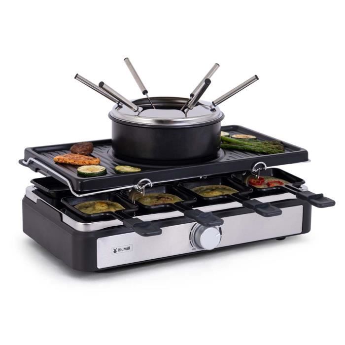 BluMill 3-en-1 Fondue - Raclette Grill & Fondue - Set gourmet - convient pour 8 personnes