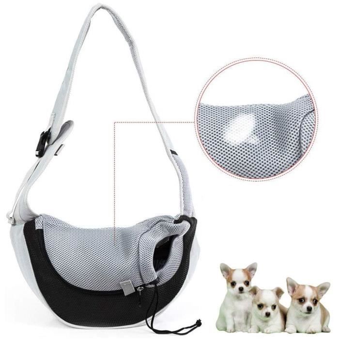 Sac de Transport pour Chat Chien (max 6KG)Sac bandoulière pour Chiot épaule pour Animaux de Compagnie-Gris Noir