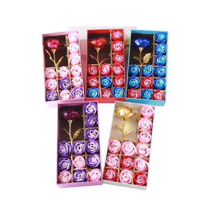 Coffret Cadeau Romantique Créatif Saint Valentin et Noël, 12 Fleurs de Savon et Roses avec Coffret Cadeau et Sac Cadeau