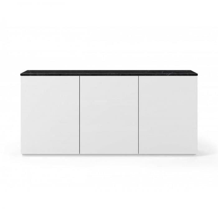 Buffet WHITY blanc mat 180cm 3 portes Plateau en Marbre noir noir Marbre Inside75