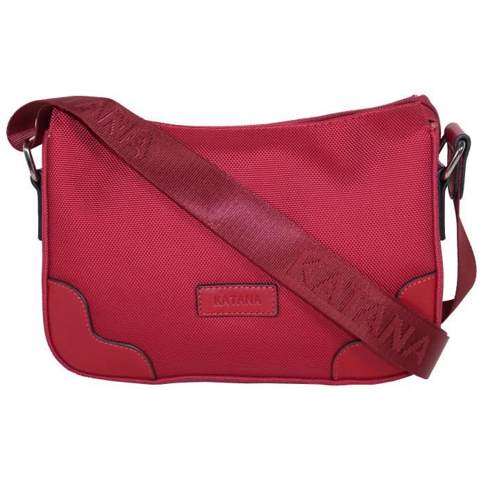 KATANA Sac à main sac bandoulière nylon garni cuir réf 6781 rouge foncé (4 couleurs disponible)