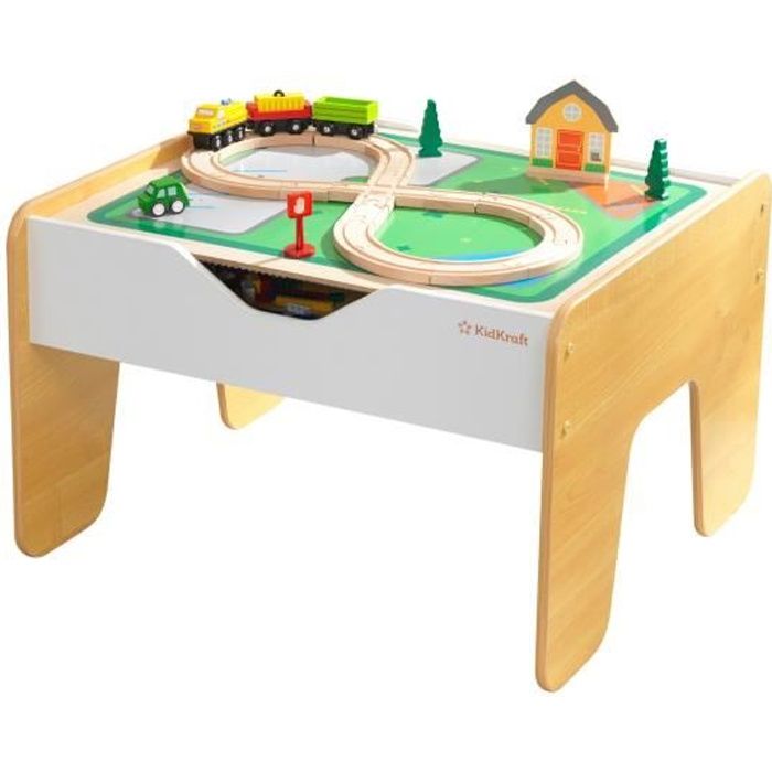 KIDKRAFT - Table en bois 2 en 1 circuit train et briques de construction - 200 briques - comptatible avec LEGO® et Brio®