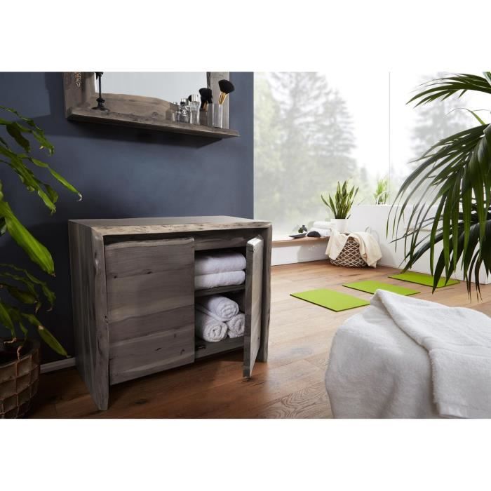 Commode basse - Bois massif d'acacia laqué (Gris) - PURE EDGE #601