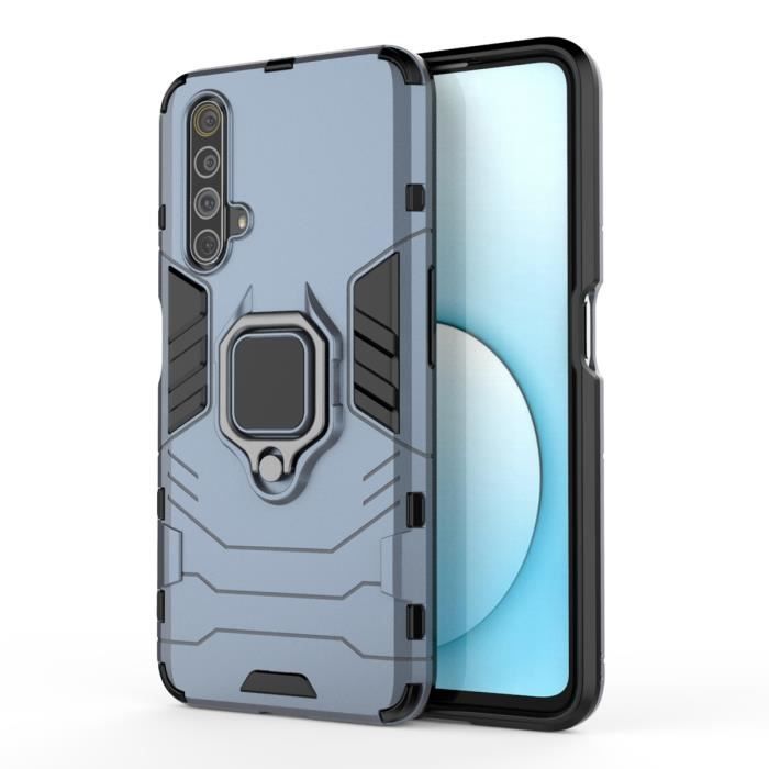 Coque Realme X50 5G, Coque de protection rigide antichoc mixte double couche avec support pour Realme X50 5G - Bleu