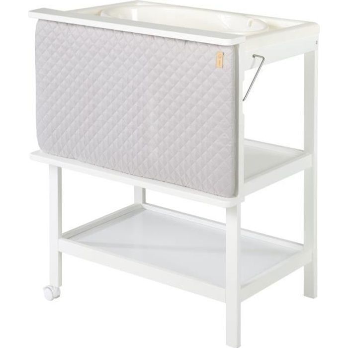ROBA Table à langer et baignoire 2 en 1 en bois blanc 2 roues -Baby Pool- avec matelas à langer pivotant sur le côté -roba Style-