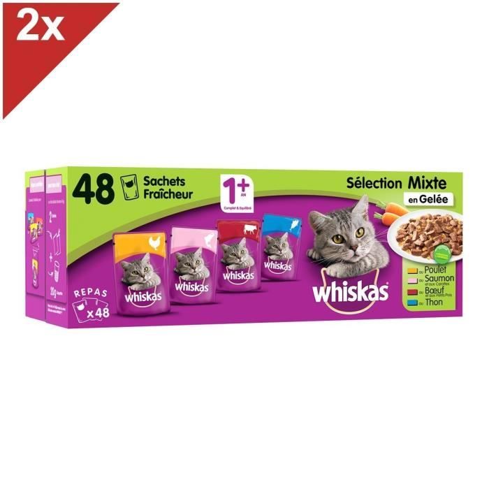 WHISKAS 96 Sachets fraîcheur en gelée sélection mixte pour chat 100g (2x48)