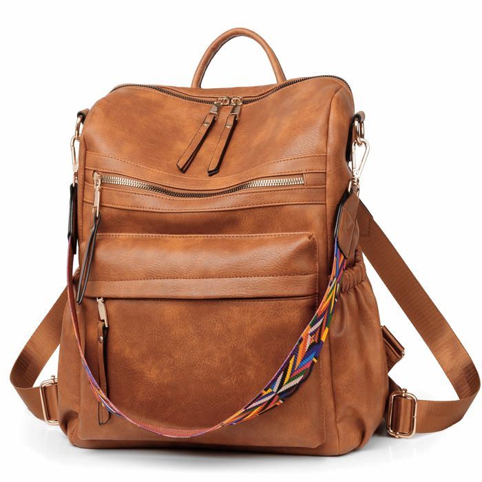 Sac à Dos De Plage Convertible En Cuir Léger - Sac à Dos, Sac à Main Ou Bandoulière - Poches Zippées - Idéal Voyage, Quotidien