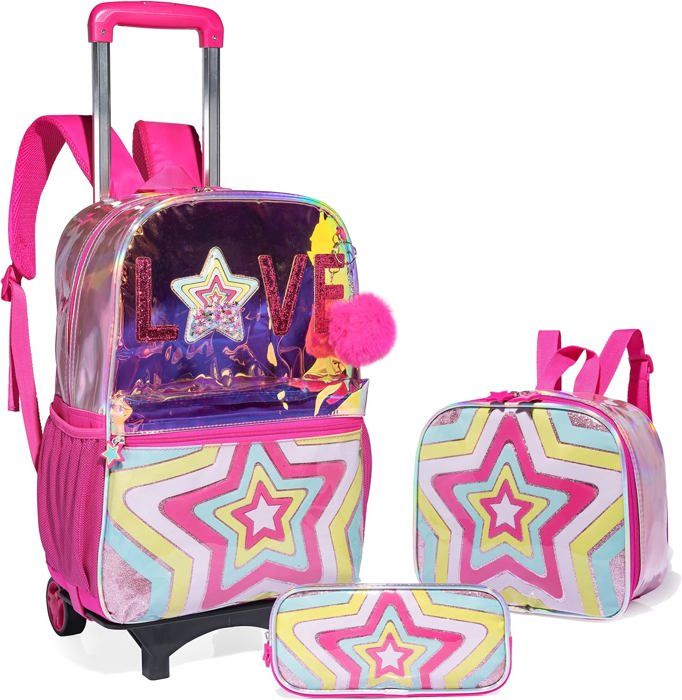 IvyH Sac à Roulette Fille 16 Pouces - Cartable Primaire Roulettes 7-12 Ans, Chariot Démontable Mignon Pour CP CE1 CE2