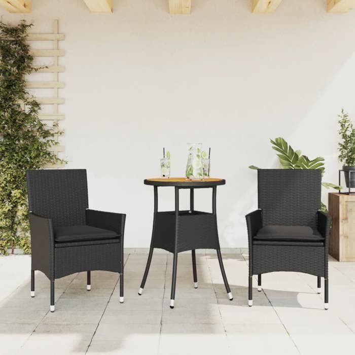 vidaXL Ensemble de bistro 3 pcs avec coussins Rotin acacia