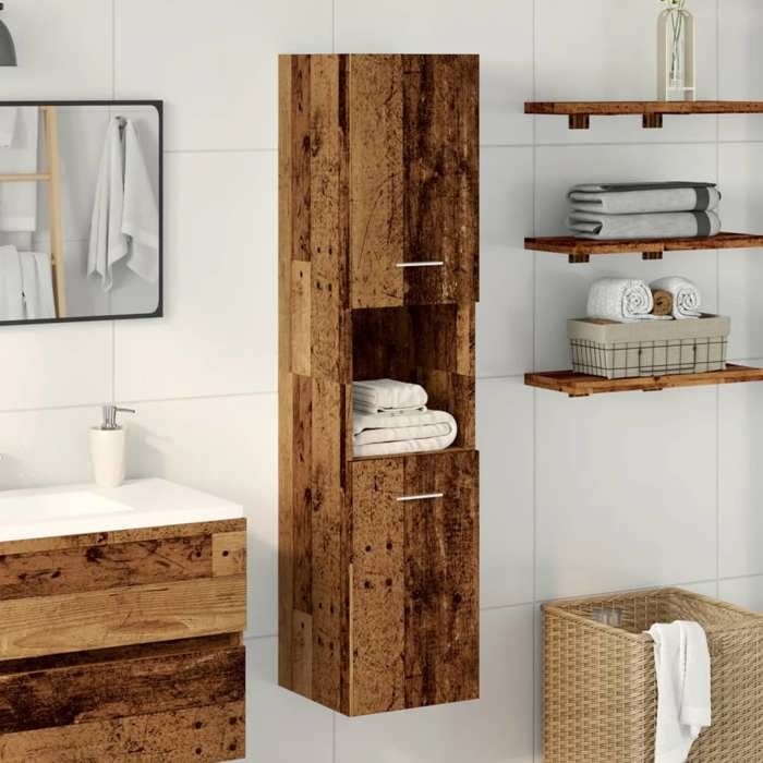 VVMEUBLE Colonne de salle de bain contemporain - Armoire de salle de bain suspendue vieux bois bois dingénierie