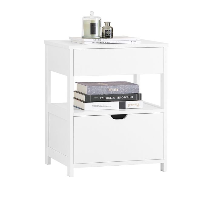 SoBuy Table de Chevet FRG258-II-W - 2 Tiroirs et 1 Étagère de Rangement Bout de Canapé Table dAppoint Blanc 44x38x56 cm