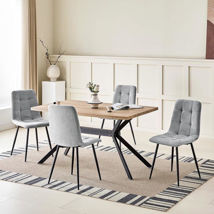Ensemble table de salle à manger - WAFTING - WAFTING - Rectangulaire 140x80x73 cm - 4 places - Hêtre clair & chaises lin gris