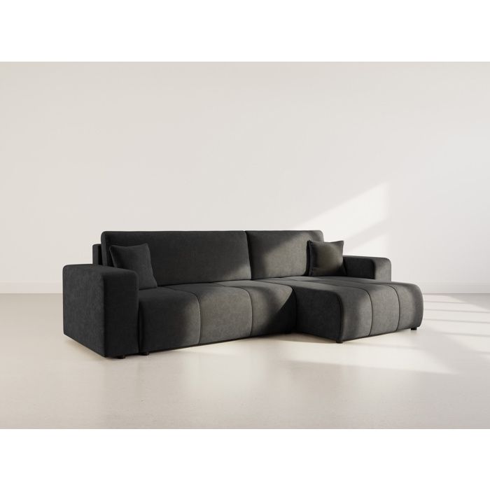 Nicole - Canapé dangle réversible 5 places convertible avec coffre en tissu - Gris Anthracite
