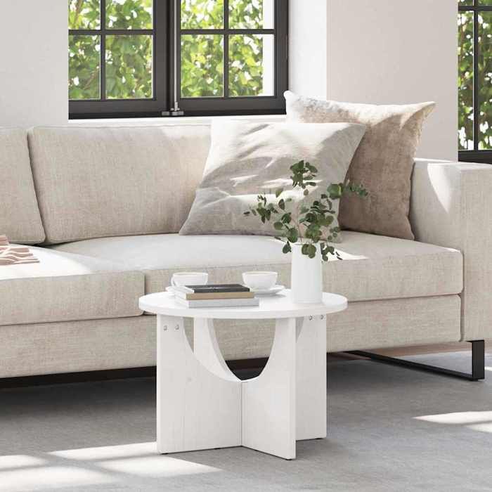 Table basse - MOTHINESSTO - Ronde - Bois massif en pin - Blanc - 50 x 50 x 35 cm