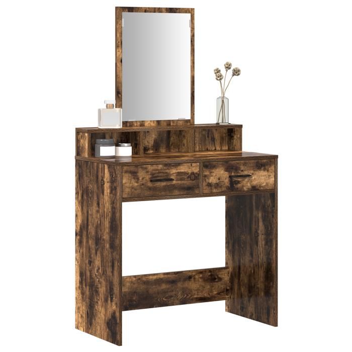 Coiffeuse avec tiroirs en chêne fumé - vidaxl - 79x41x140 cm - Marron - Rectangulaire - Bois dingénierie