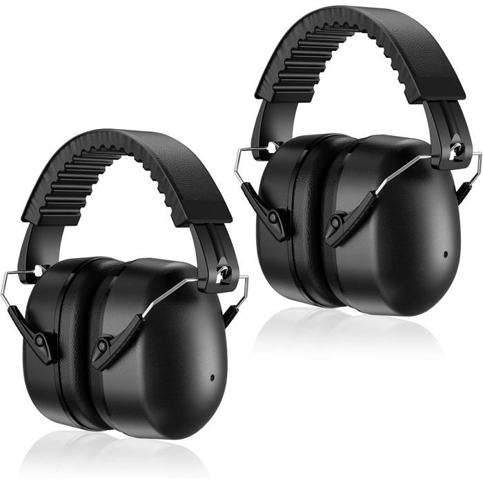 Lot de 2 casques antibruit pour adultes réduction de bruit SNR 32 dB tondre la pelouse tirer travailler le bois - Noir