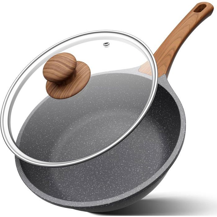 Poêle haute 26cm avec couvercle-YASHE – Poêle antiadhésive granit design spacieux pour sauter compatible induction